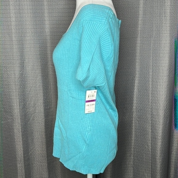 BAR III XXL TURQUOISE RIBBED SHIRT SLEEVED BLOUSE - Picture 3 of 6